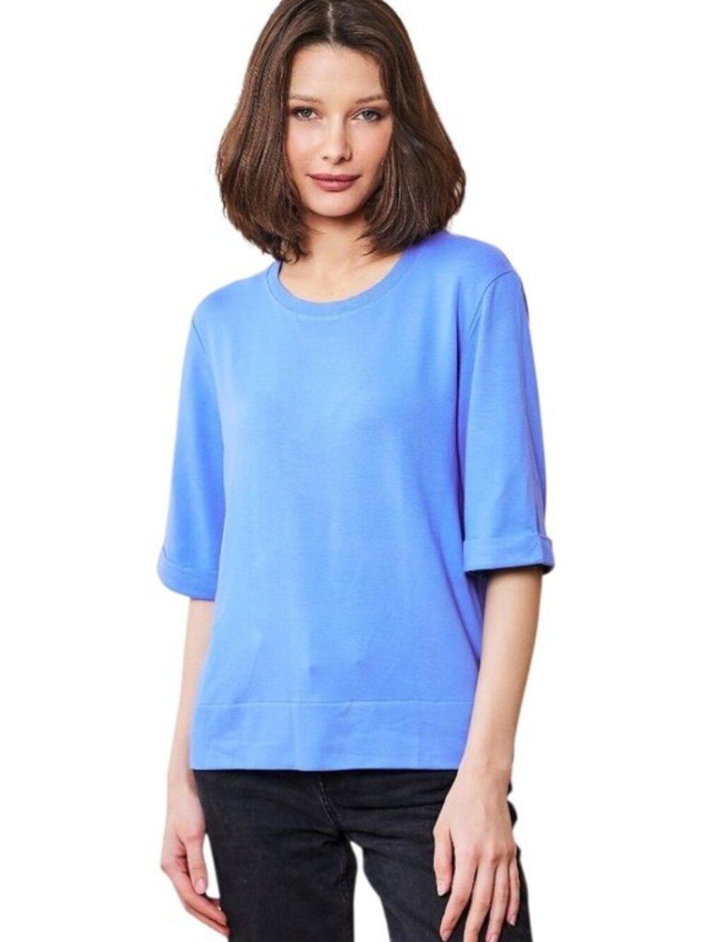 Majestic Filatures French Terry Pullover T-Shirt Top Blue Luxury/Minimalist - L